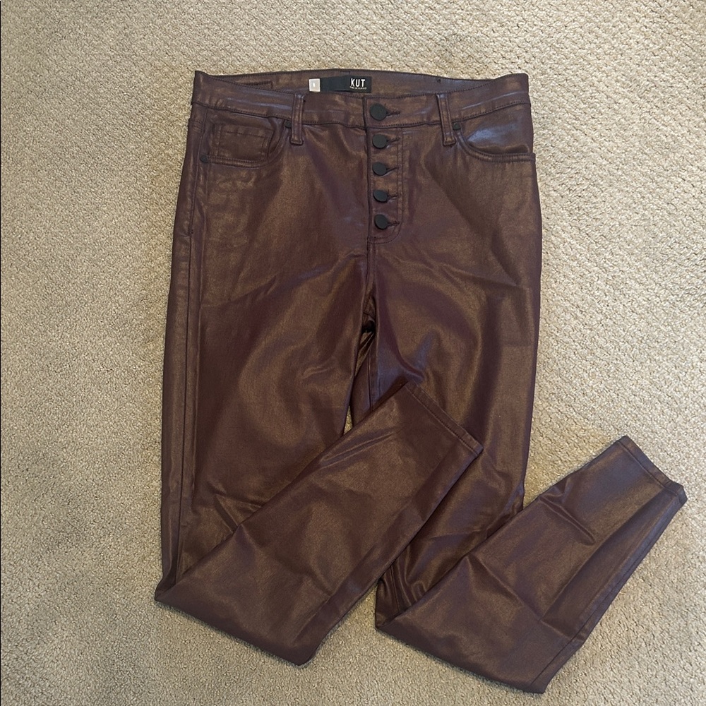 Kut from the Kloth Burgundy Faux Leather Trousers